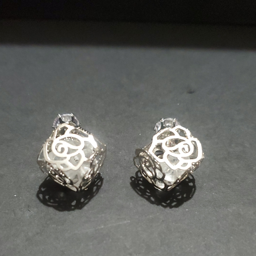 Elegant Silver Roses Design Filigree Earrings